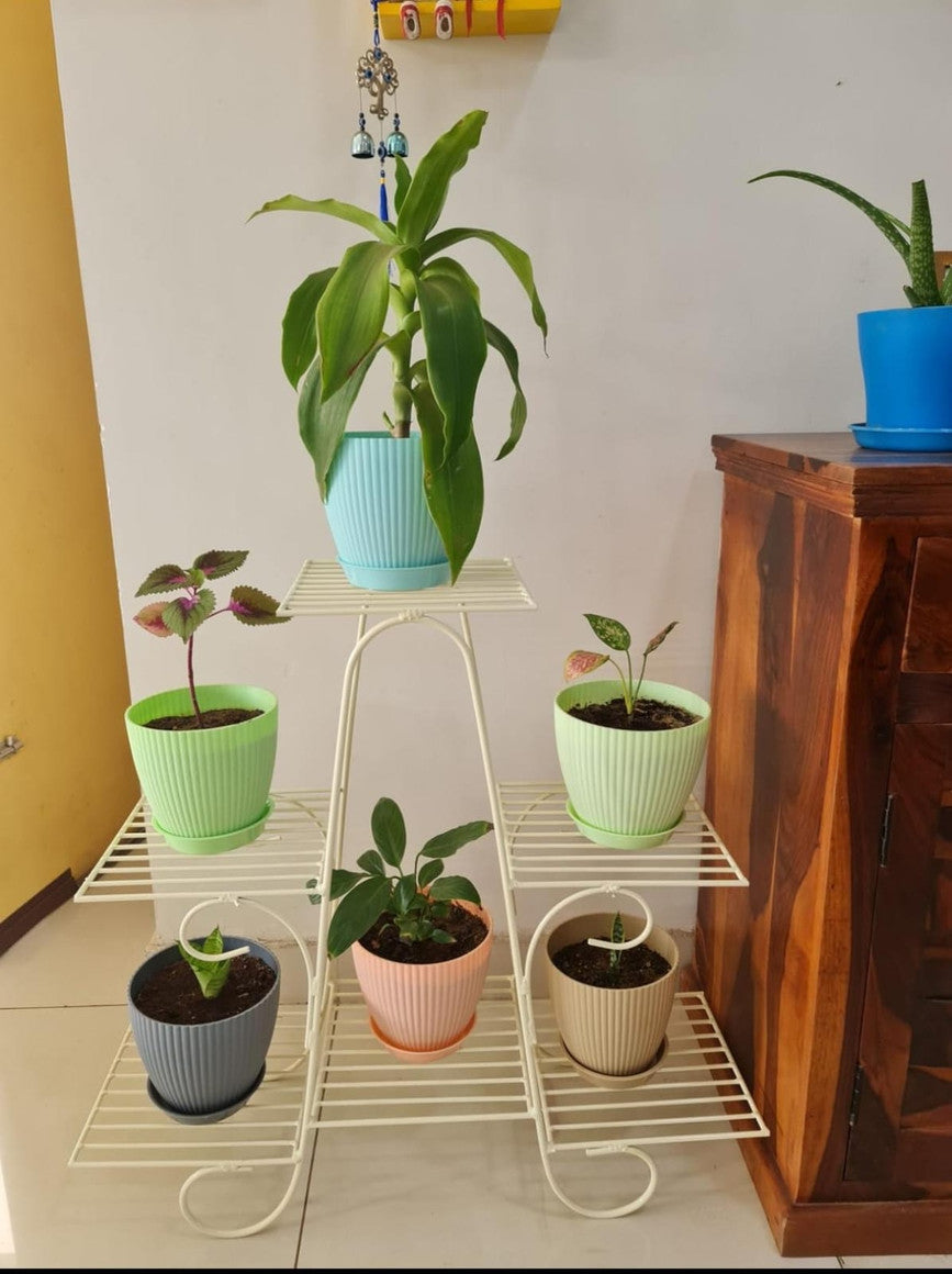 Plastic Round Flower Pots for Home Planters 5 pcs set Plastic Vase  (7 inch, Multicolor)